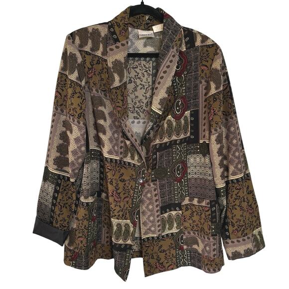 Vtg Y2K Fashion Bug Patchwork Maximalist Paisley Bohemian Blazer Jacket 18/20 - Picture 1 of 9